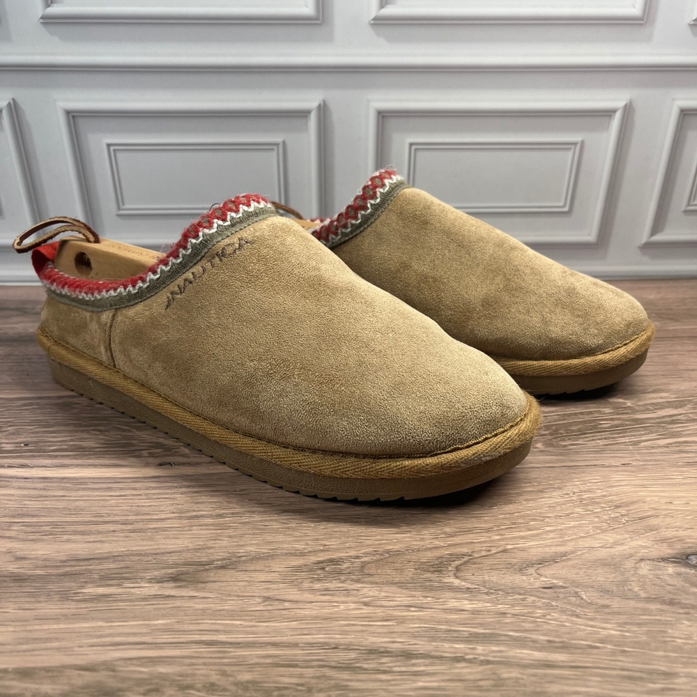 Nautica Mens Darja Tan Suede Slip On Moccasin Slippers Shoes Size 9 10